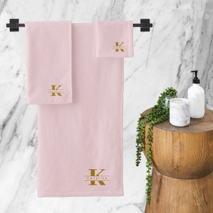 Monogram Initials Elegant Modern Blush Pink Gold Bath Towel Set