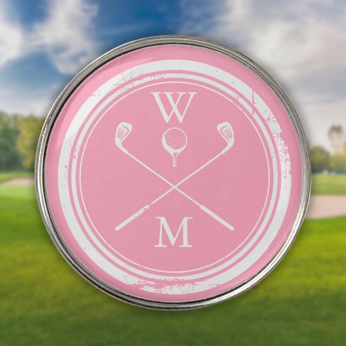 Monogram Initials Feminine Pink Golf Ball Marker