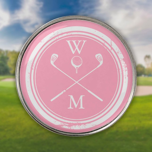 Monogram Initials Feminine Pink Golf Ball Marker (Creator Uploaded)