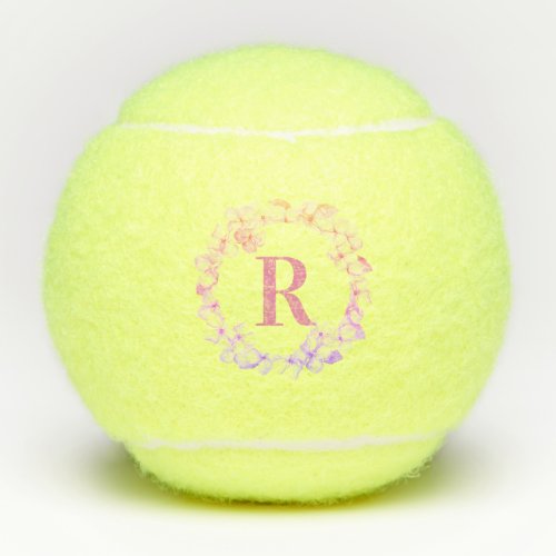 Monogram Initials Floral Logo Pink Custom Cute Tennis Balls