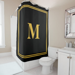Monogram Initials Gold Black Stylish Custom Name Shower Curtain