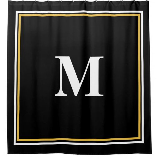 Monogram Initials Gold Black White Custom Name Shower Curtain Zazzle