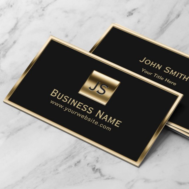 Monogram Initials Gold Framed Professional Dark Business Card (Creator Uploaded)