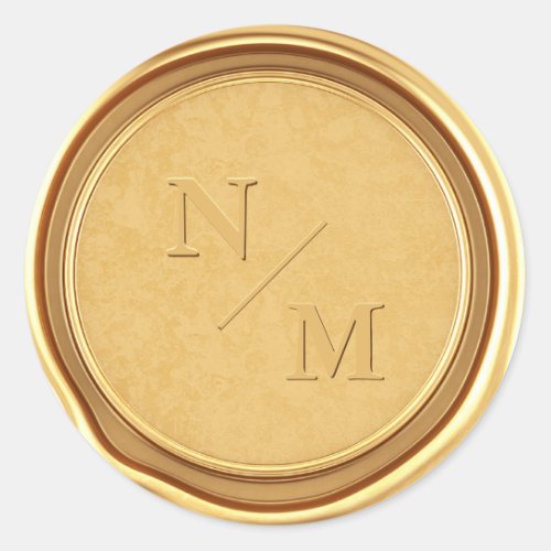 Monogram Initials Gold Wax Wedding Envelope Classic Round Sticker