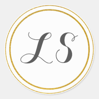 Monogram Initials | Gold & White Circle Border Classic Round Sticker