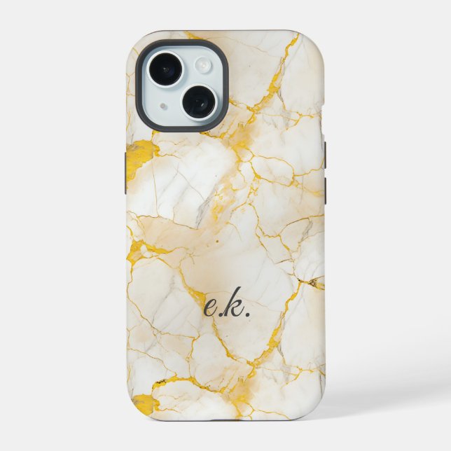 Monogram Initials gold yellow white marble  Iphone Case (Back)