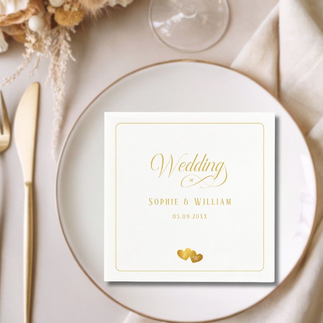 Monogram Initials Golden Hearts Wedding Napkins (Monogram Initials Golden Hearts Wedding Napkins)