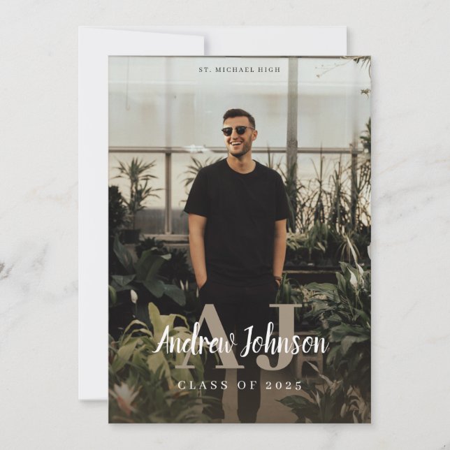 Monogram Initials Graduation Announcement for Guys (Front)