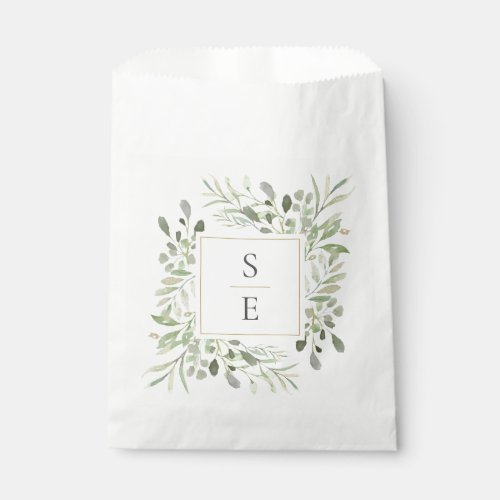Monogram Initials Greenery Foliage Wedding Favor Bag