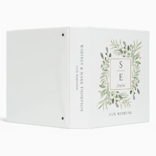 Monogram Initials Greenery Wedding Photo Album 3 Ring Binder