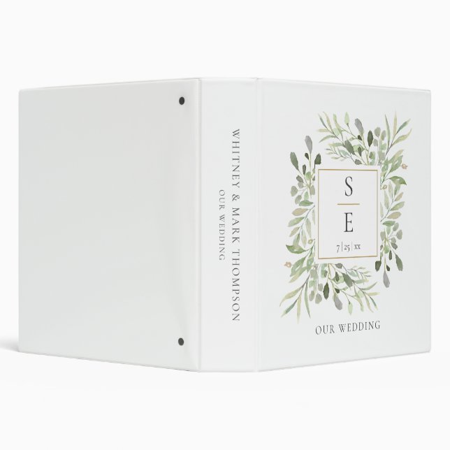 Monogram Initials Greenery Wedding Photo Album 3 Ring Binder (Background)