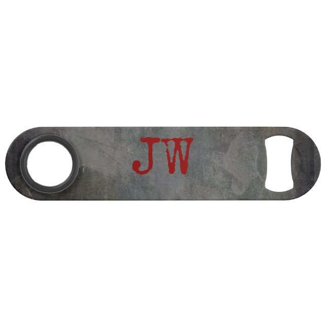Monogram Initials Groomsman Bestman Urban Gray Red Bar Key (Back Horizontal)
