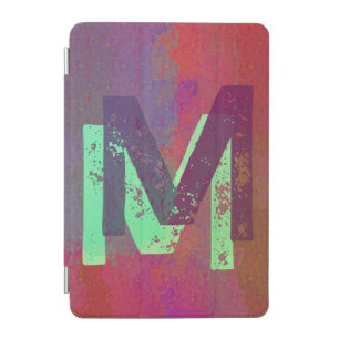 Monogram Initials Grunge Funky Purple Green Art iPad Mini Cover