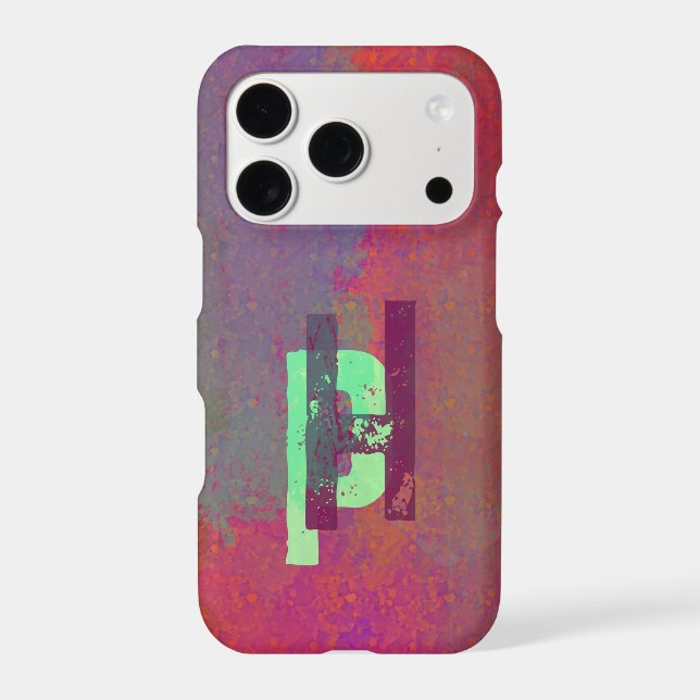 Monogram Initials Grunge Funky Purple Green Art iPhone Case (Back)