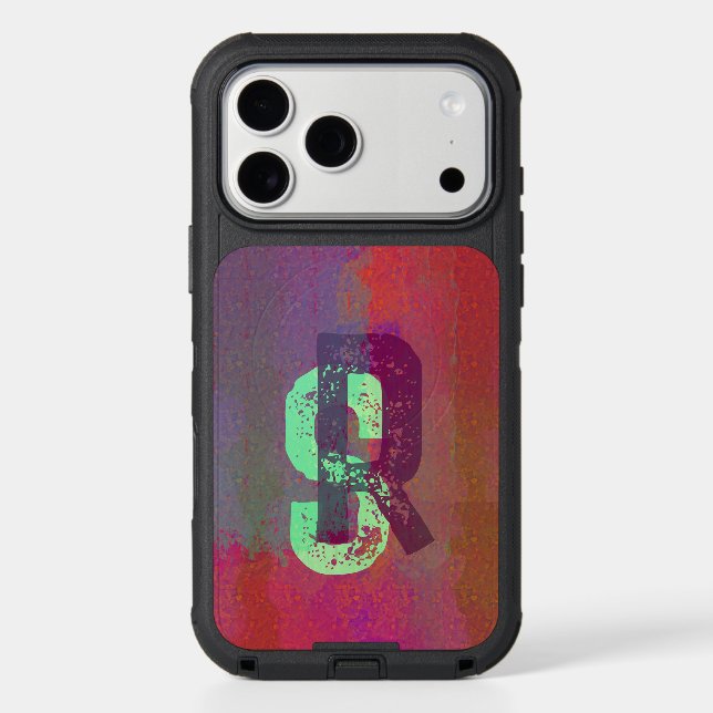 Monogram Initials Grunge Funky Purple Green Art Otterbox iPhone Case (Back)