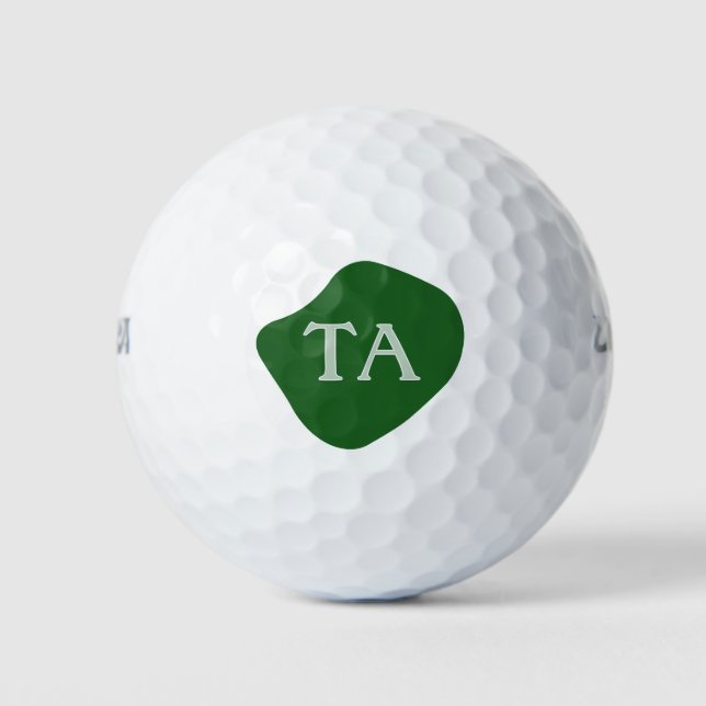 Monogram Initials in Green on Dark Bubble Golf Balls (Front)