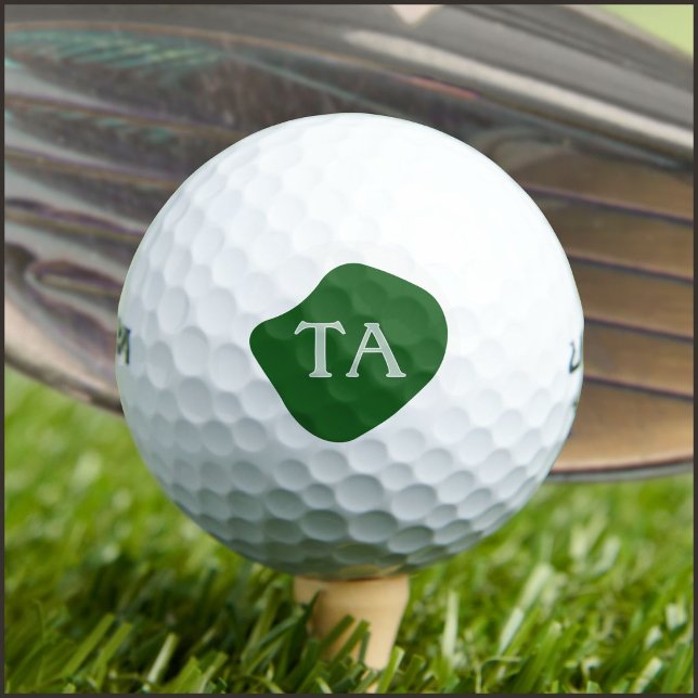 Monogram Initials in Green on Dark Bubble Golf Balls (Creator Uploaded)