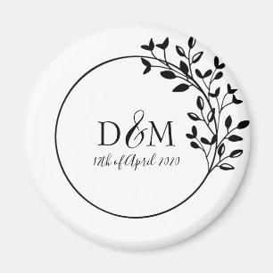 Monogram Initials Laurel Branch Wedding Logo Magnet