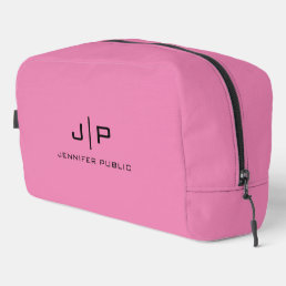 Monogram Initials Letter Elegant Solid Pink Custom Dopp Kit