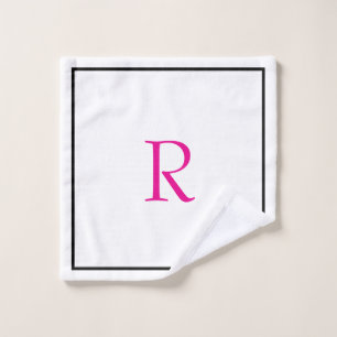 Monogram Initials Letter Name Hot Pink Black White Wash Cloth