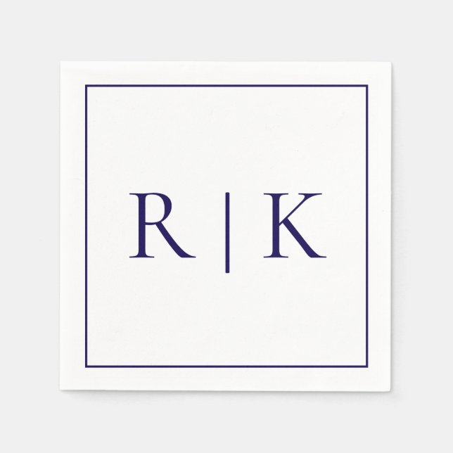 Monogram Initials Letters Deep Navy Blue Wedding Napkins (Front)