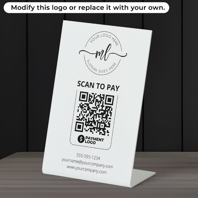Monogram Initials Logo with QR Code Scan to Pay Pedestal Sign (Creator Uploaded)