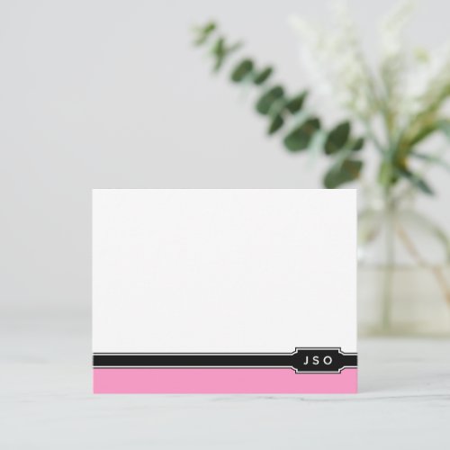 Monogram Initials Modern Band Pink Black Feminine Note Card