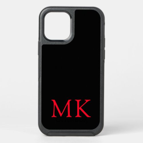 Monogram Initials Modern Black Red OtterBox Symmetry iPhone 12 Case