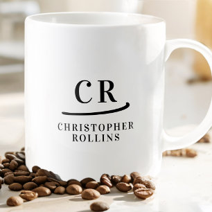 Monogram Initials Modern Minimal Name Black White Coffee Mug