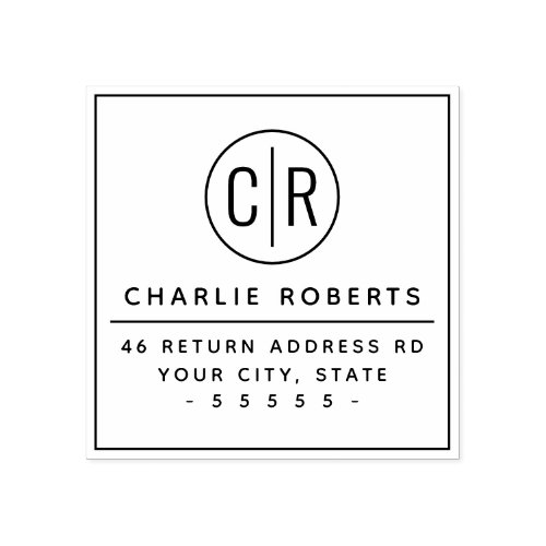 Monogram initials modern minimal return address rubber stamp
