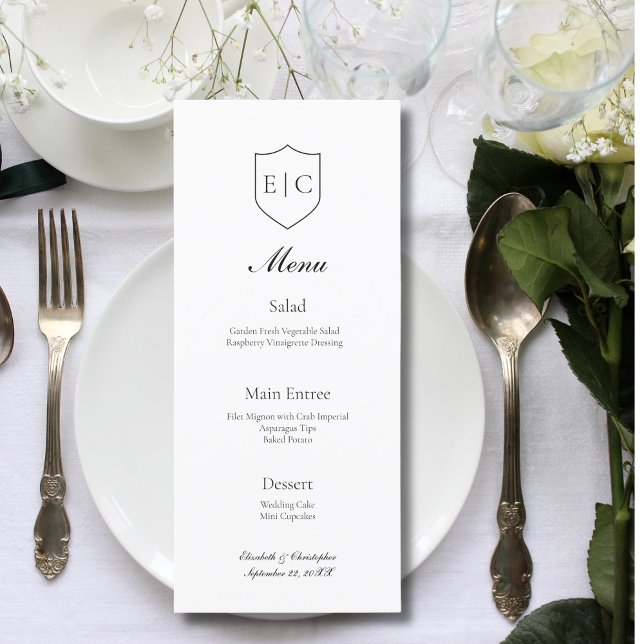 Monogram Initials Modern Minimalist Wedding Menu (Monogram Initials Modern Simple Black White Minimalist Wedding Menu)
