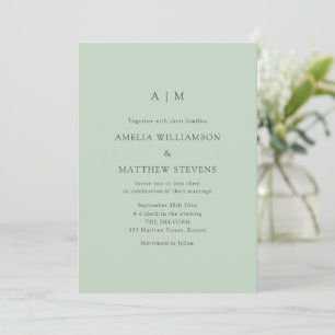 Monogram Initials Modern Mint Pistachio Wedding Invitation