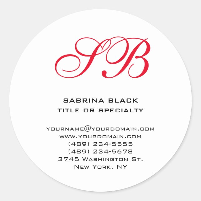 Monogram Initials Name Address E-Mail Telephone Classic Round Sticker (Front)