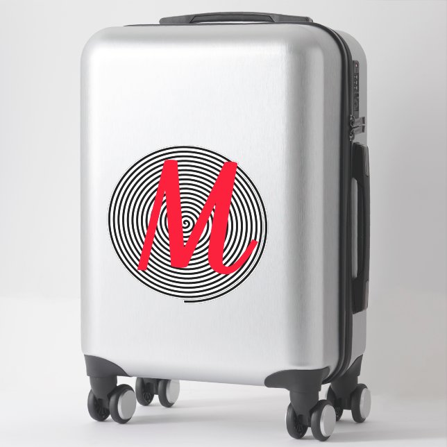 Monogram Initials Name Black And Red Cool Unique Sticker (Suitcase)