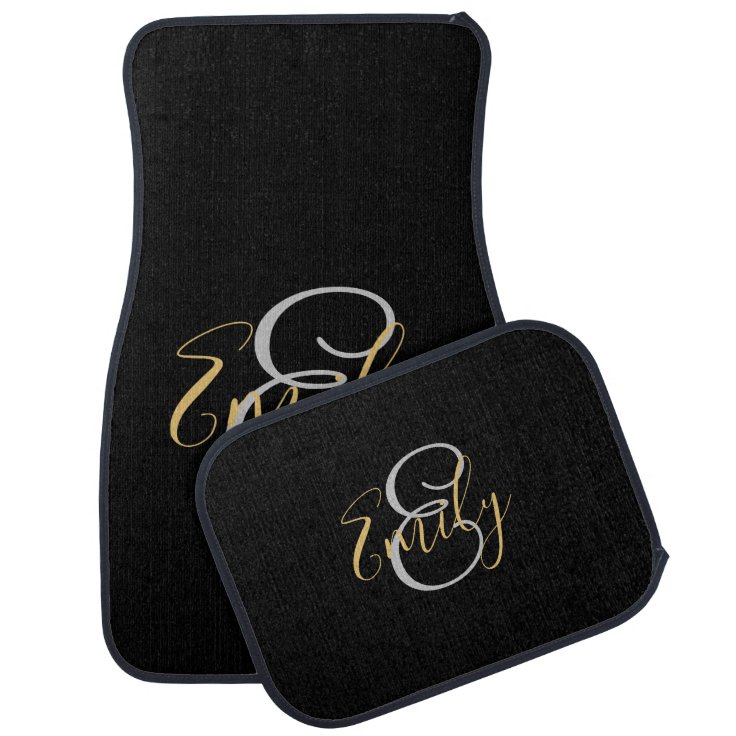Monogram Initials Name Black Gold Modern Girly Car Floor Mat Zazzle