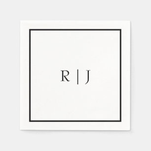 Monogram Initials Name Black White Minimal Wedding Napkins