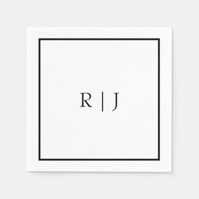 Monogram Initials Name Black White Minimal Wedding Napkins (Front)