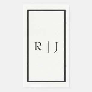 Monogram Initials Name Black White Minimal Wedding Paper Guest Towels