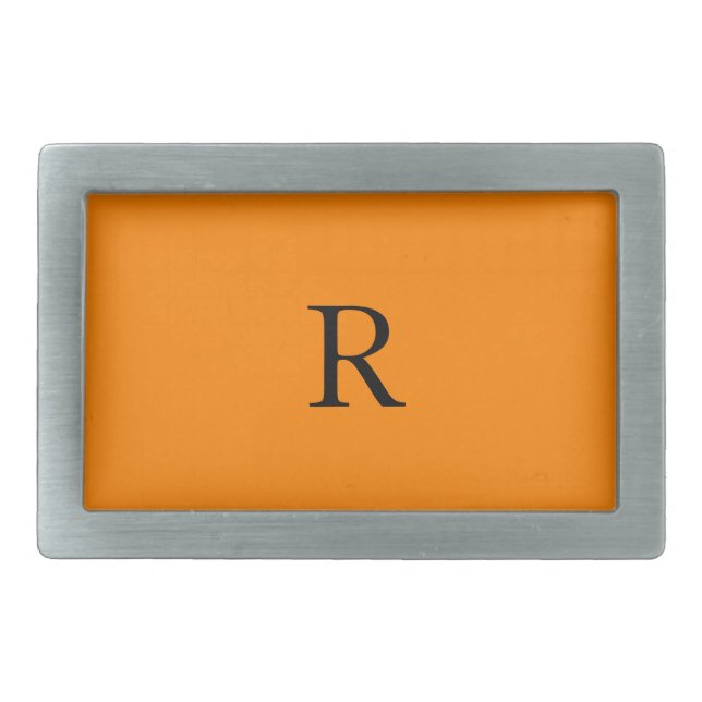 Monogram Initials Name Bright Orange Black Trendy Belt Buckle (Front)