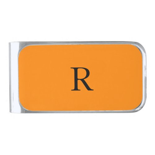 Monogram Initials Name Bright Orange Black Trendy Silver Finish Money Clip