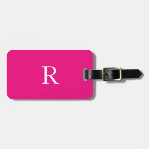 Monogram Initials Name Custom White Hot Pink Luggage Tag