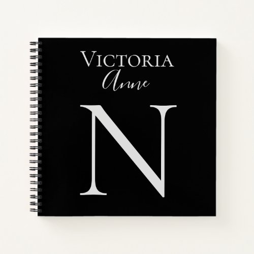 Monogram Initials Name Customized  Black Notebook