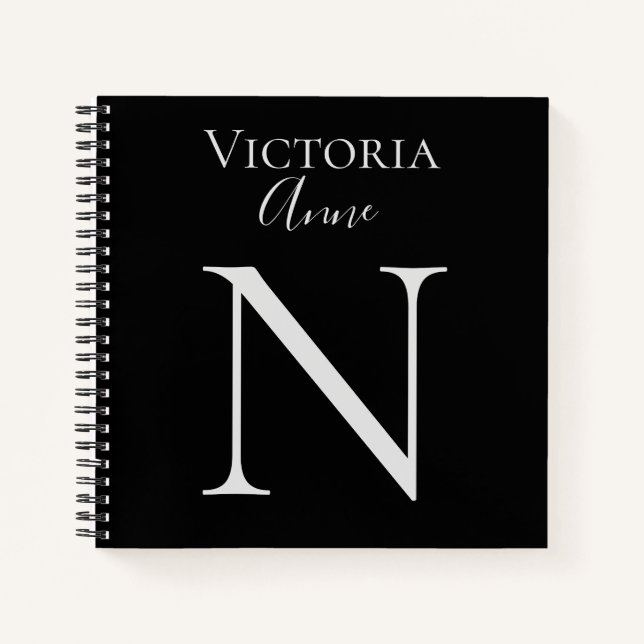 Monogram Initials Name Customized  Black Notebook (Front)