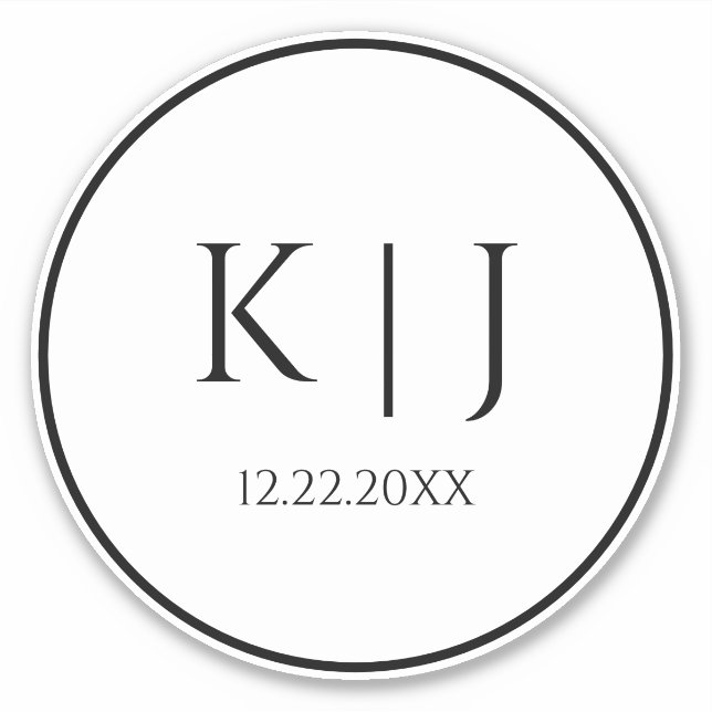 Monogram Initials Name Elegant Minimalist Wedding Sticker (Front)