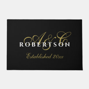 Monogram Initials Name Est. Year Black Gold White Doormat
