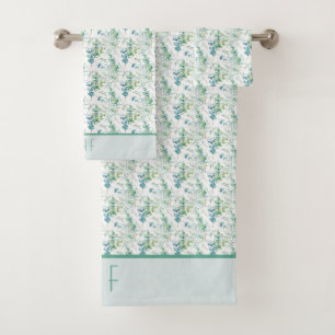 Monogram Initials Name Eucalyptus Greenery Bath Towel Set