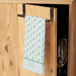 Monogram Initials Name Eucalyptus Greenery Kitchen Towel