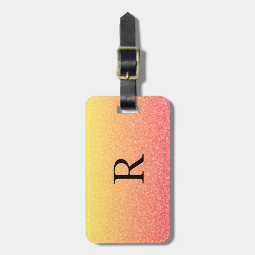 Monogram Initials Name Glitter Pink Yellow Ombre Luggage Tag