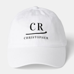 Monogram Initials Name Minimalist Black White Dad Hat