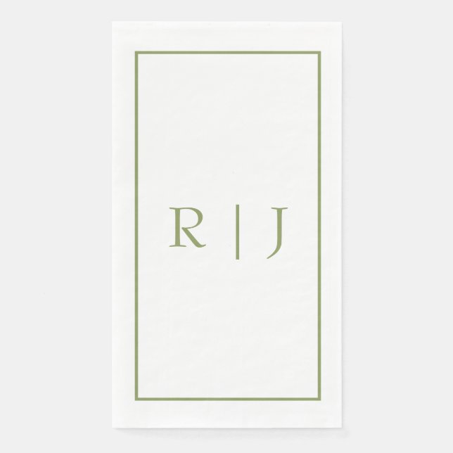 Monogram Initials Name Moss Green Elegant Wedding Paper Guest Towels (Front)